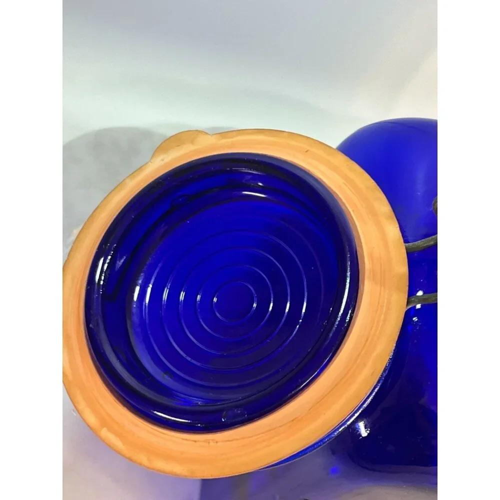 Vtg Grannys Products 2-Quart Cobalt Blue Glass Jar Hinged Lid Centerville TX USA
